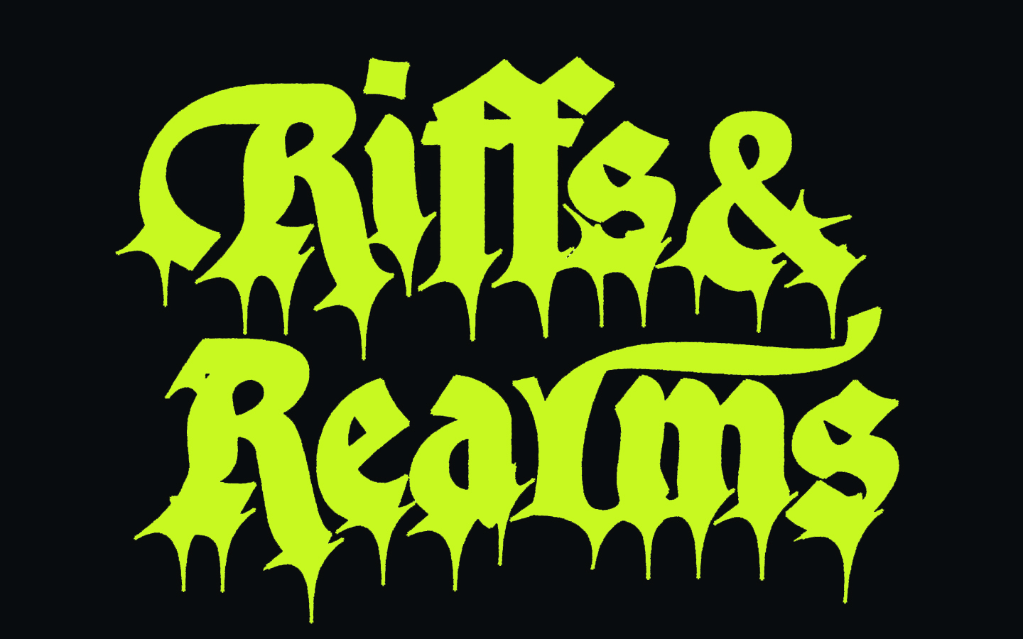 visuels du lettrage de Riffs and Realms en vert fluo sur noir