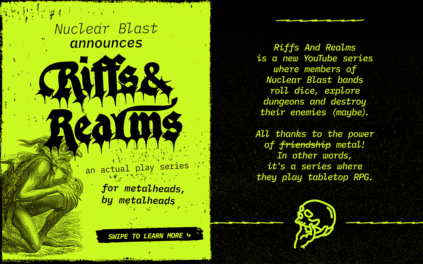 visuels du lettrage de Riffs and Realms en vert fluo sur noir